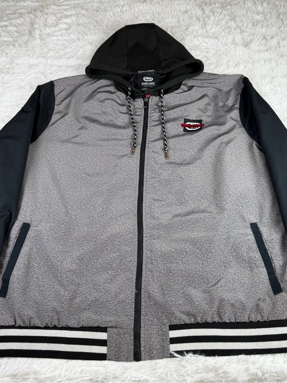 Ecko unltd men’s 3xl full zip hoodie jacket gray black chest logo streetwear Y2K